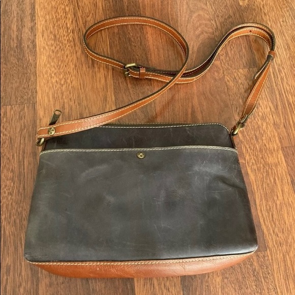 Navy/Gray Flap Leather Handbag Crossbody Medium - Picture 2 of 12